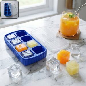 Multipurpose Square Ice Cube Tray with Lid (1 Pc, 17x9 Cm, 8 Grid)