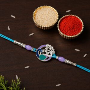 Designer Peacock Motif Rakhi with Beads and Thread (1 Pc)
