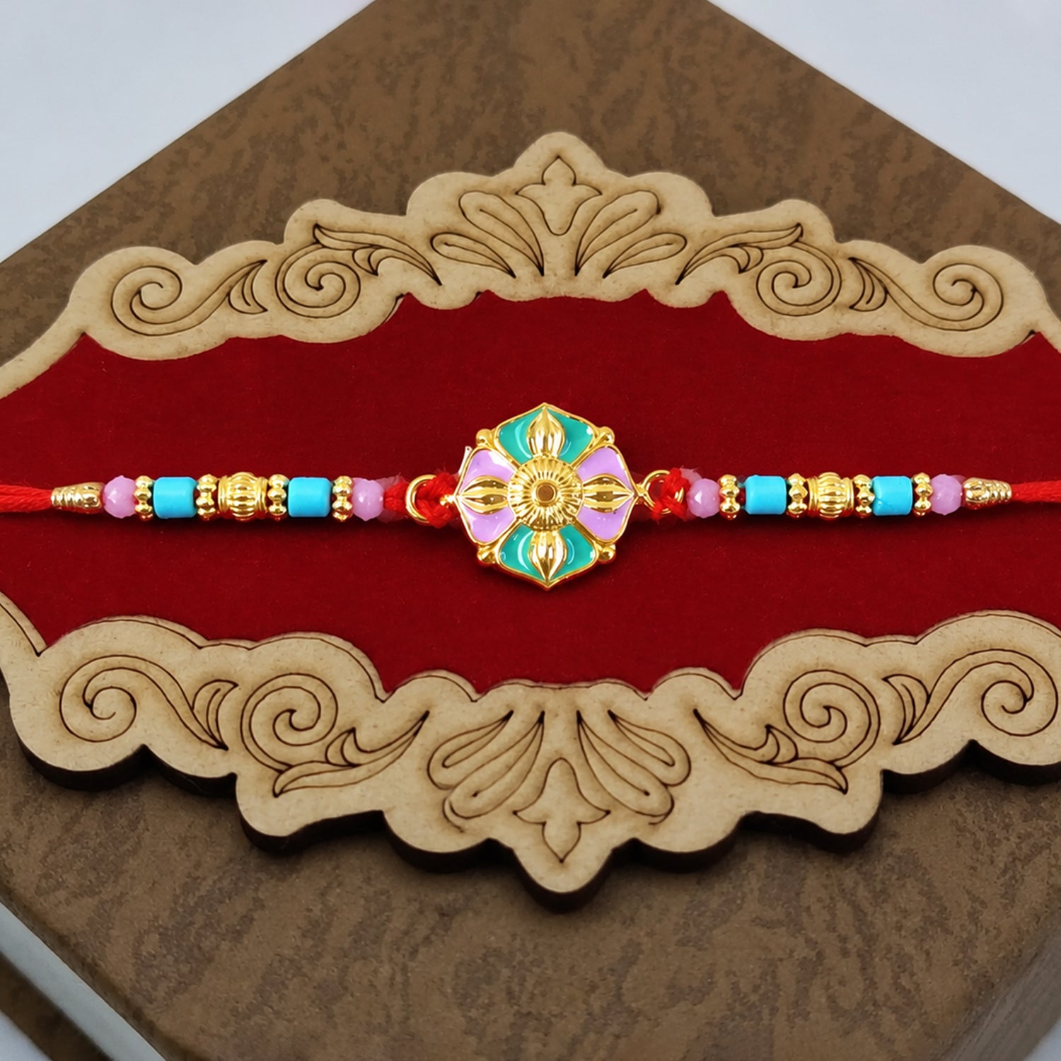 Flower Motif Rakhi with Colorful Beads (1 Pc)
