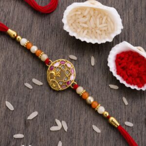 Peacock Design Rakhi with Colorful Beads (1 Pc)