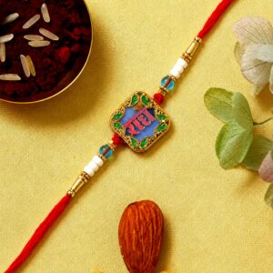 Rakhi with "Radhe" Engraved and Colorful Beads (1 Pc)