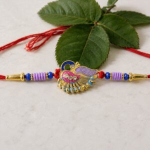 Designer Peacock Rakhi with Beads and Thread Traditional Rakhi (1 Pc)