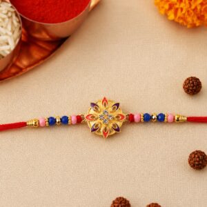 Floral Rakhi with Beads and Thread for Raksha Bandhan (1 Pc)