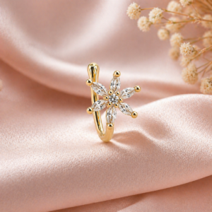 Anti Tarnish Stylish Gold-Plated Nose Stud with Clear Gemstones for Women & Girls