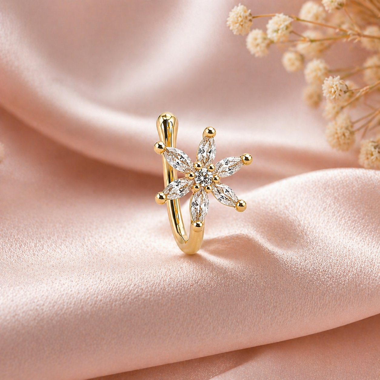 Anti Tarnish Stylish Gold-Plated Nose Stud with Clear Gemstones for Women & Girls