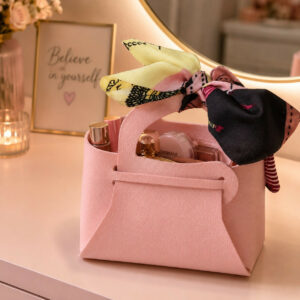Mini Pink Handbag with Printed Ribbon Bow for Women & Girls