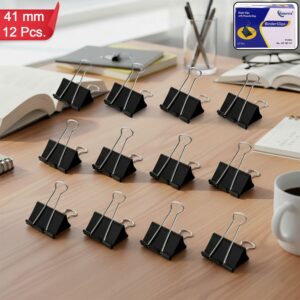 Heavy Duty Binder Clips Set with Strong Spring Grip for Office & School Use (41 mm, 12 Pieces)