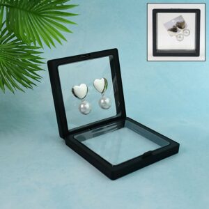 Heart-Shaped Stud Earrings with Dangling Pearls in Elegant Display Case