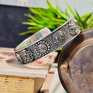 Traditional Navgrah Oxidized Openable Kada – Antique Finish Bracelet