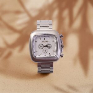 Premium Square Dial Silver Metal Strap Analog Wrist Watch for Men