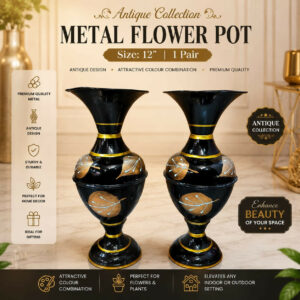 12 Inch Antique Metal Flower Pot for Home Decor & Gifting (2 Pc)