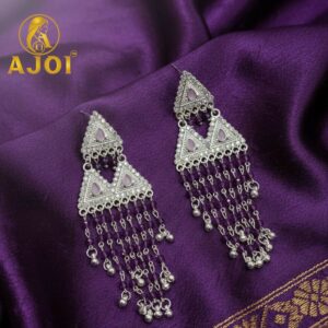 Royal Amethyst Drop Silver Designer Statement Earrings with Elegant Tassel Finish
