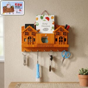 Key House Wall-Mounted Key Holder with Apple Design Storage Shelf & Multiple Hooks for Home Entrance