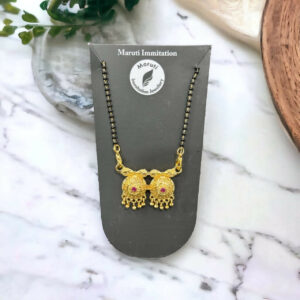 Traditional Dual Pendant Gold-Tone Mangalsutra with Pink Stone Accents