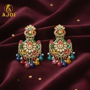 Royal Multicolor Kundan Chandbali Earrings.