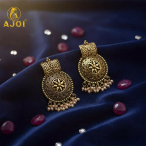 Royal Marwadi Traditional Sun-Motif Earrings with Pearl Jhalar.