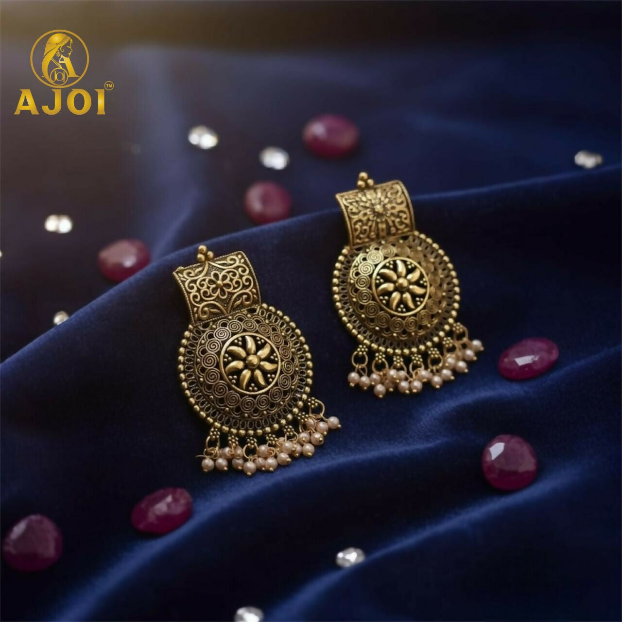 Royal Marwadi Traditional Sun-Motif Earrings with Pearl Jhalar.