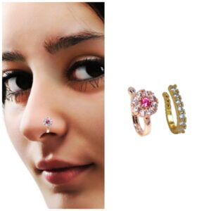 Versatile 2 Pcs Non-Piercing CZ Stone Nose Clip Set