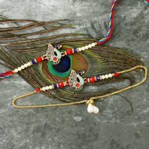 Royal Swan Bhaiya Bhabhi Rakhi Set – Pearl & Stone Designer Combo
