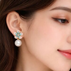Elegant Floral Pearl Drop Earrings for Women Stylish Korean Design Jewelry