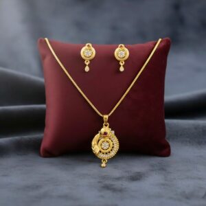 Gold-Plated Circular Pendant Necklace with Matching Drop Earrings set