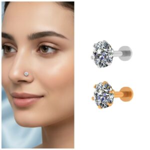 Gold and silver plated Nosepin Stud Labret Piercing for women and girls Combo Pack of 2