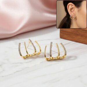 Gold Finish Multi Loop Stone Studded Designer Earrings for Women