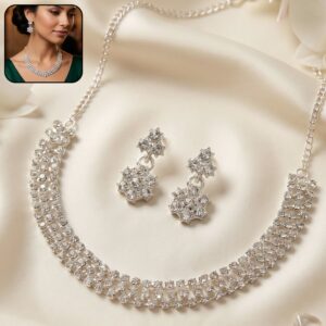 Premium Silver-Plated Necklace Set with Earrings for Formal Occasions