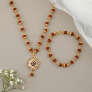 Rudraksha Gold Necklace & Bracelet Set with Designer Pendant