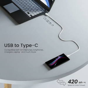Uniteq FastLink C USB A to Type C Cable 3A Fast Charging Data Cable 1M (White)