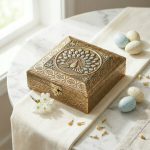 Handcrafted Brass Plated Peacock Jewellery Storage Box Decorative Gift