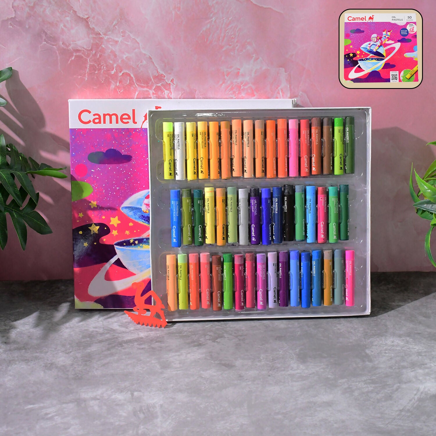 Camel Oil Pastels 50 Assorted Shades with Free Scraping Tool