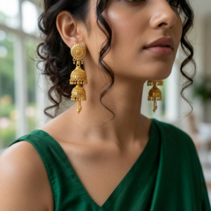 Fancy Gold Tone Jhumki Earrings Traditional Drop Earrings