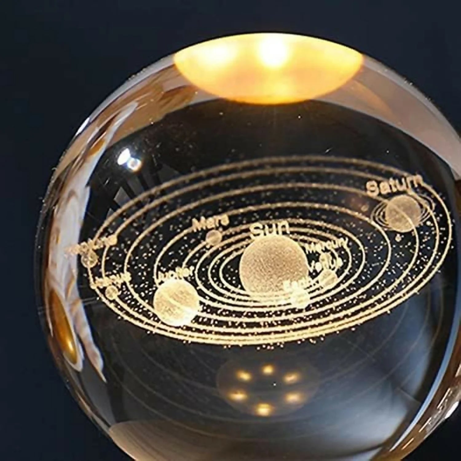 Premium 3D Solar System Crystal Ball LED Night Lamp with Wooden Base