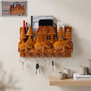 Safari Home Decorative Wall Key Holder with Storage Shelf & Multi Hooks