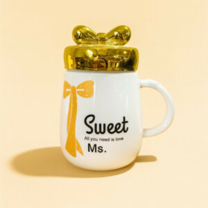 Sweet Ms. Ceramic Mug with Golden Bow Lid – Gift Mug for Women