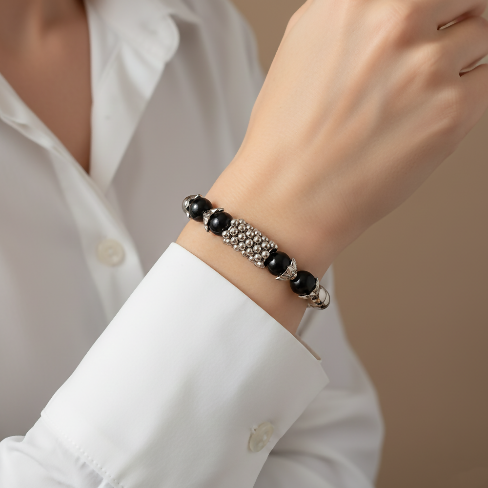 Classic Multi Beads Bracelet with Designer Silver Detailing