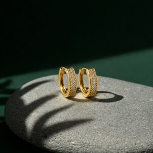 Gold Plated Diamond Hoop Earrings for Women.