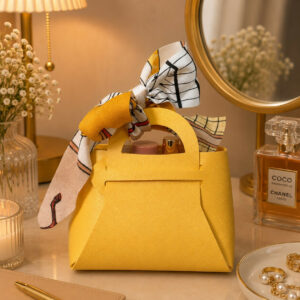 Mini Yellow Handbag Organizer with Printed Bow for Women