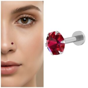 Silver Plated Red Ruby AD Stud NosePin for Women and girls