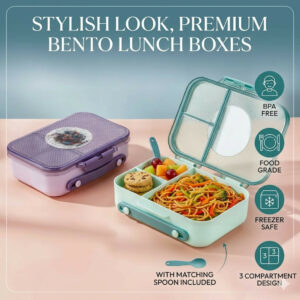 Premium Bento Lunch Box with 3 Compartments & Spoon for Kids & Adults