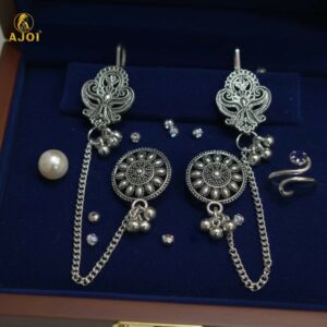 Oxidized Silver Ethnic Chain Drop Earrings for Women | Antique Tribal Boho Long Earrings