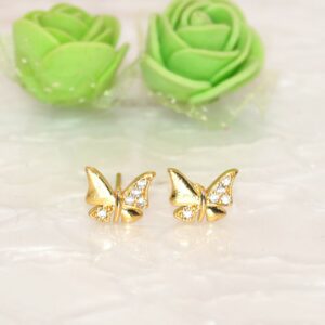 Dainty Gold Butterfly Stud Earrings with AD for women & girls
