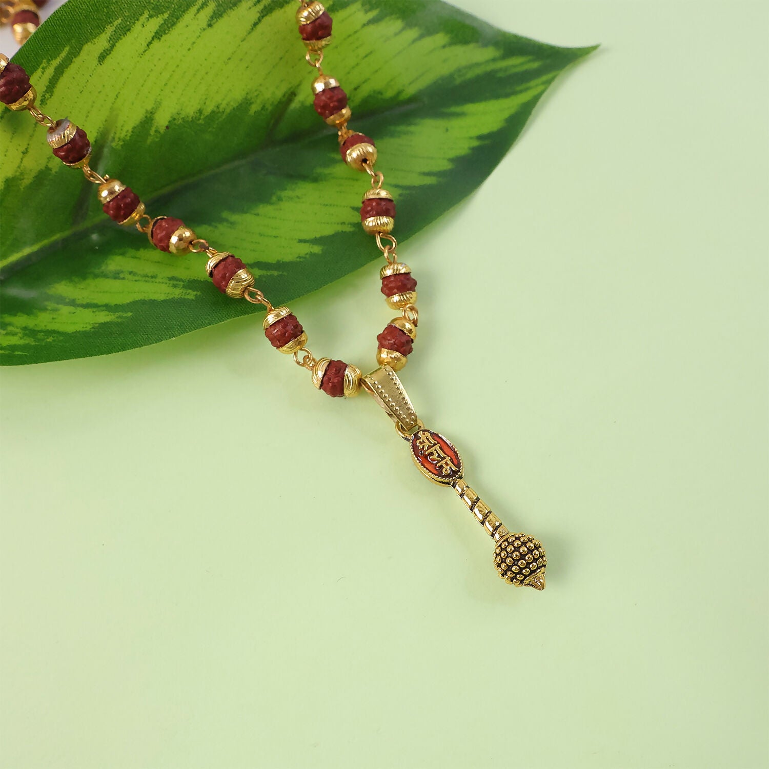 Ram Naam Gada Gold Pendant & Rudraksha Mala