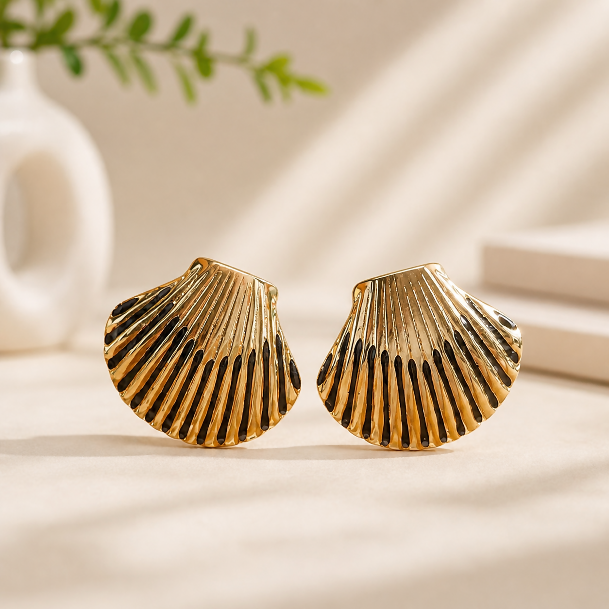Gold Shell Design Enamel Stud Earrings for Women Stylish Daily Wear Jewelry