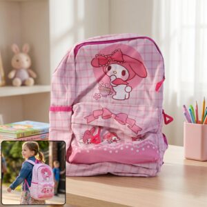 Cute Bow and Bunny Design Backpack – (1 Pc, 13 Inch)