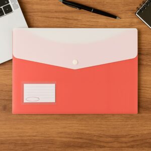 Mix Design A4 Plastic Document Folder with Button Closure & Label Slot