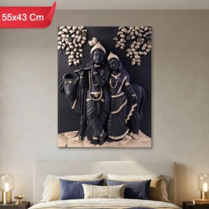 Premium Radha Krishna 3D Wall Art Frame Divine Black & Gold Finish Spiritual Home Decor