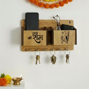 Decorative Jay Shree Ram Engraved Key Organizer with 6 Hooks