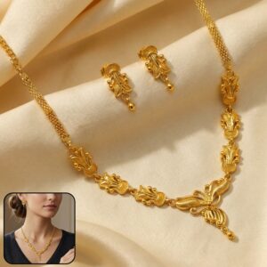 Elegant Gold Floral Necklace Set with Designer Pendant